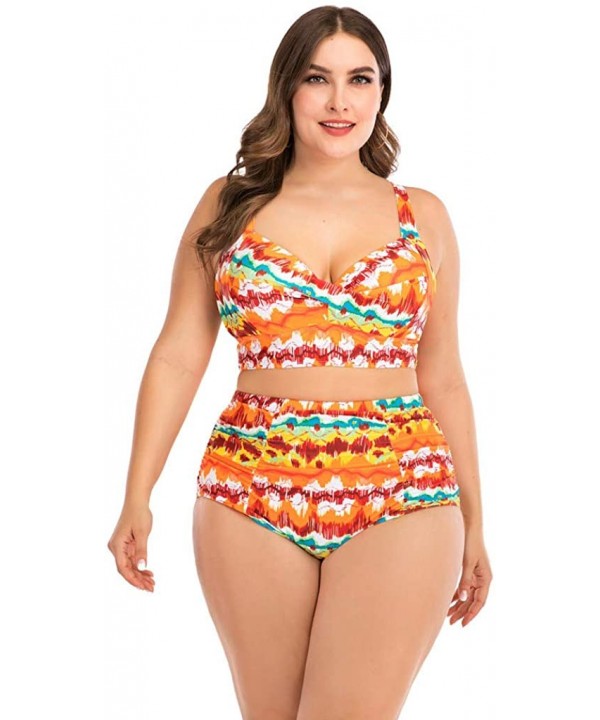 Plus Size Swimsuits for Women- Womens Two Piece Print Bathing Suits Bikini Set Padded Swimwear Beachwear - Yellow - CZ1954EQU...