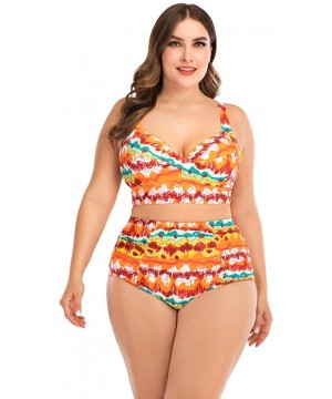 Plus Size Swimsuits for Women- Womens Two Piece Print Bathing Suits Bikini Set Padded Swimwear Beachwear - Yellow - CZ1954EQU...