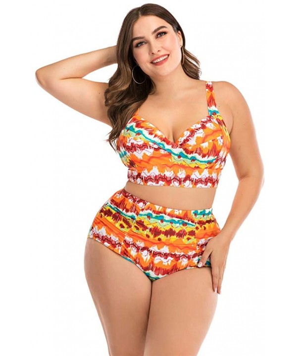 Plus Size Swimsuits for Women- Womens Two Piece Print Bathing Suits Bikini Set Padded Swimwear Beachwear - Yellow - CZ1954EQU...