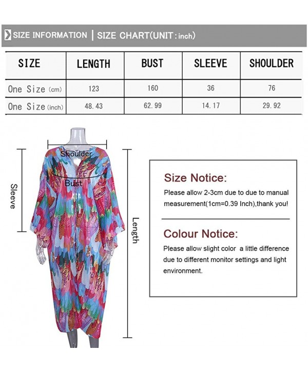 Kimonos for Women with Bohemian Print Chiffon Lace Beach Swimsuit Cover Up - Feather Colorful - CD18UU7I7CG $20.36-Cover-Ups