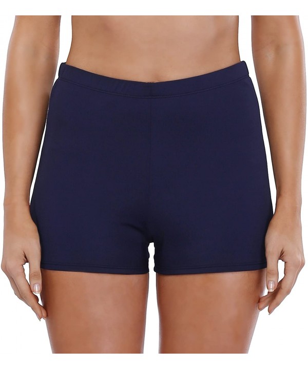 Womens Boyleg Swim Shorts Sports Board Short Stretch Swimsuit Bottoms - Plain Navy Blue - CT18CKZCZ5X $13.67-Board Shorts