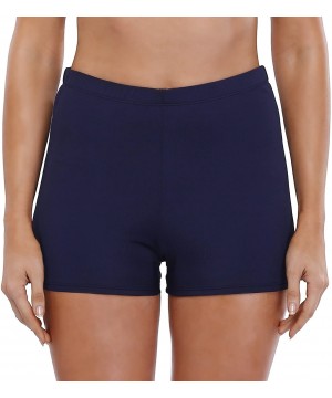 Womens Boyleg Swim Shorts Sports Board Short Stretch Swimsuit Bottoms - Plain Navy Blue - CT18CKZCZ5X $13.67-Board Shorts