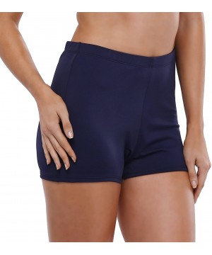 Womens Boyleg Swim Shorts Sports Board Short Stretch Swimsuit Bottoms - Plain Navy Blue - CT18CKZCZ5X $13.67-Board Shorts