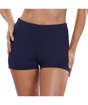 Womens Boyleg Swim Shorts Sports Board Short Stretch Swimsuit Bottoms - Plain Navy Blue - CT18CKZCZ5X $13.67-Board Shorts