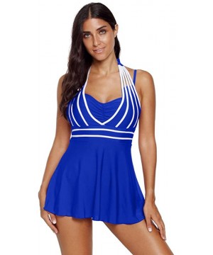 Women Two Piece Swimsuit Tankini Sets Bikini Swimwear with Boy Short Bathing Suits Top Plus Size Beach Sets F Blue - CP18NESS...