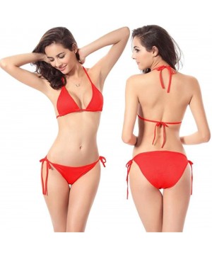 Sexy Bikini Sets-Women's Triangle Swimsuit Two Piece Tie Side Bottom Padded Top Bathing Suit - Red - CR195KSWR7R $11.75-Tankinis