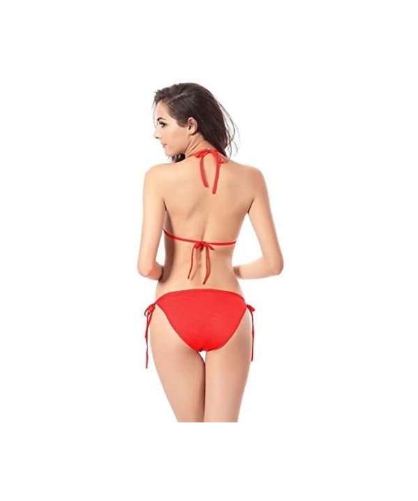 Sexy Bikini Sets-Women's Triangle Swimsuit Two Piece Tie Side Bottom Padded Top Bathing Suit - Red - CR195KSWR7R $11.75-Tankinis