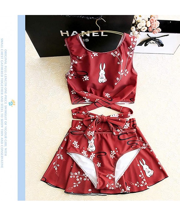 Womens Cute Bunny Print Swimsuit 2PCS Japanese Schoolgirl Bikini Sakura Anime Swimwear - CR18QSY72YD $48.38-Sets