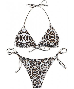 Women String Bikini Set Tie Side Thong Sexy Swimsuits 2 Pieces - 25 Leopard - CO1923ANO5A $21.41-Sets