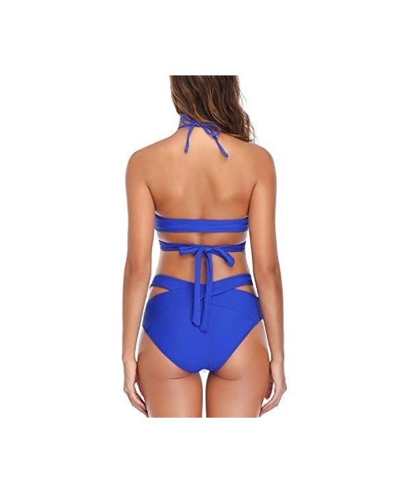 Women Bandage Bikini Set Halter Swimsuits Two Piece Push Up Criss Cross Bathing Suits - Dark Blue - C018Z93MKOE $25.37-Sets