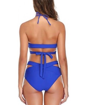 Women Bandage Bikini Set Halter Swimsuits Two Piece Push Up Criss Cross Bathing Suits - Dark Blue - C018Z93MKOE $25.37-Sets