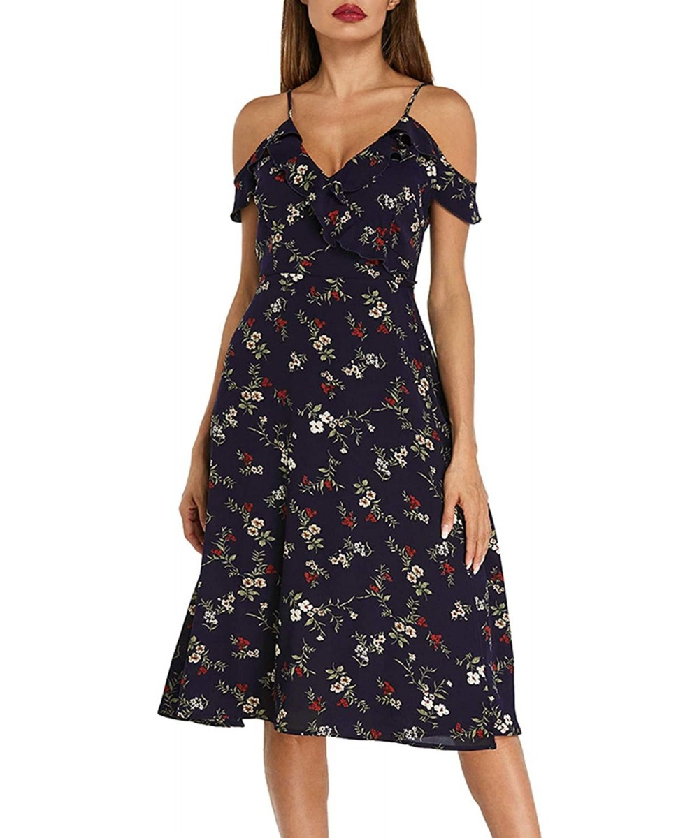 Women Summer Maxi Dress Spaghetti Strap V Neck Long Dress Casual Loose Sundress - 04-navy - CO18ROWEQ65 $20.03-Cover-Ups