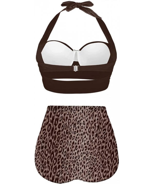 Womens Cute Animal Print Bikini Set High Waisted Beach Swimsuit - Coffee1 - CY196OIAN3S $41.57-Racing