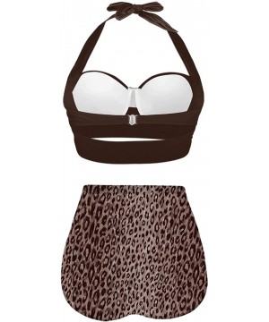 Womens Cute Animal Print Bikini Set High Waisted Beach Swimsuit - Coffee1 - CY196OIAN3S $41.57-Racing