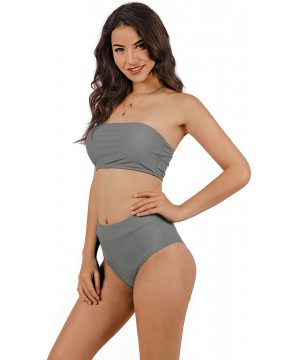 Womens Sexy High Waisted Bikini 2 Piece Bandeau Swimsuit Top Cheeky Bottoms Set - A-grey - CI189SMT9R0 $19.84-Sets