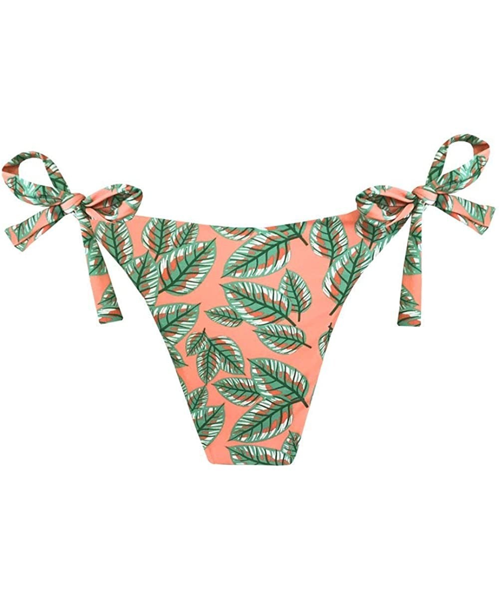 Coral Green Leaf Brazilian Tie Side Scrunch Bikini Bottom - C2194H8CHHY $23.70-Tankinis