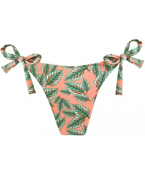 Coral Green Leaf Brazilian Tie Side Scrunch Bikini Bottom - C2194H8CHHY $23.70-Tankinis