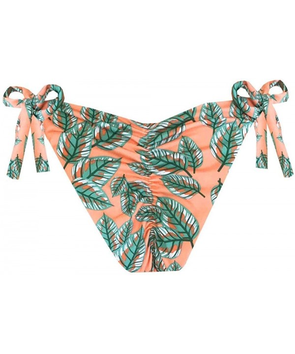 Coral Green Leaf Brazilian Tie Side Scrunch Bikini Bottom - C2194H8CHHY $23.70-Tankinis