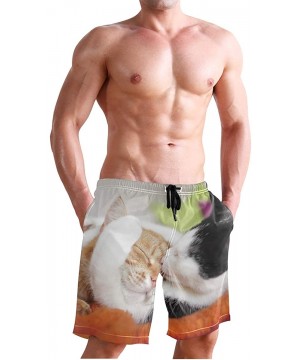 Free Moose Men's Swim Trunks Beach Shorts with Pockets - Cute Cat Family - C118Q2RY9XL $25.74-Trunks