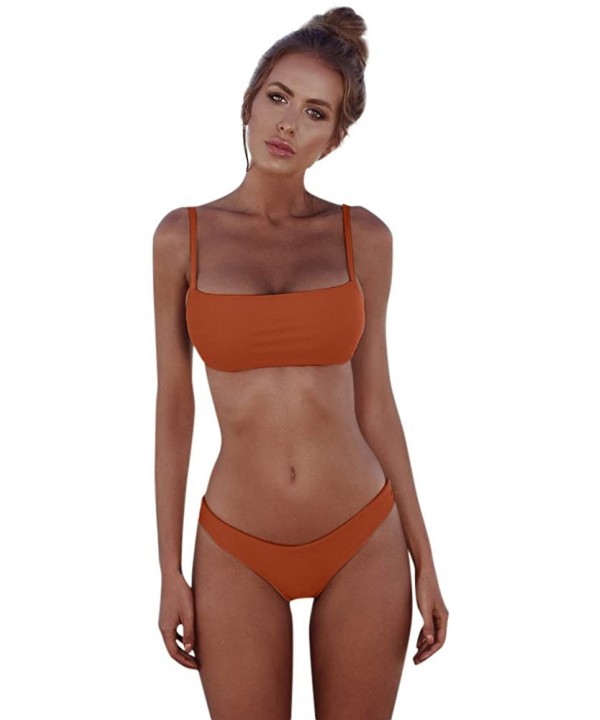 Women Swimsuit Two Piece Bandage Bikini Set Push-Up Brazilian Swimwear Beachwear Swimsuit Bathing Suits - Orange - CK18LT7GTE...