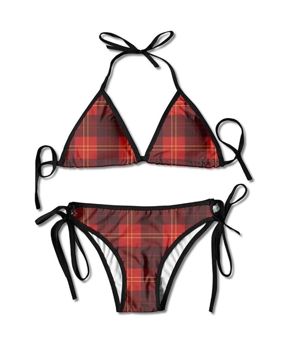 Red Buffalo Plaid Swimsuits Bikinis Thong Swimsuit for Beach Beach Swimming - Black - CL18CXEMSSS $26.95-Sets