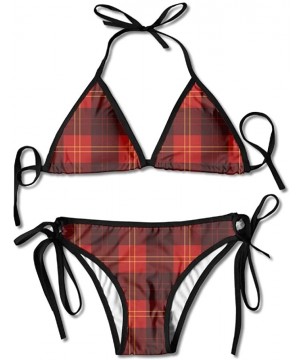 Red Buffalo Plaid Swimsuits Bikinis Thong Swimsuit for Beach Beach Swimming - Black - CL18CXEMSSS $26.95-Sets