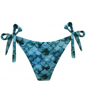 Blue Mermaid Brazilian Tie Side Scrunch Bikini Bottom - CI18X7Z30SM $24.39-Bottoms