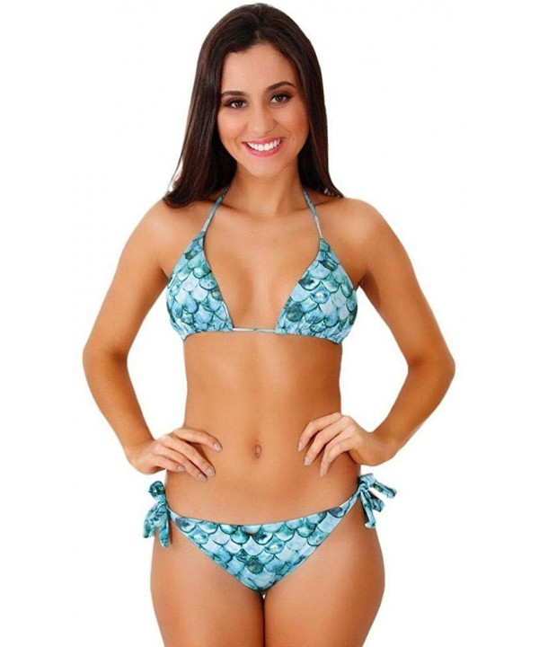 Blue Mermaid Brazilian Tie Side Scrunch Bikini Bottom - CI18X7Z30SM $24.39-Bottoms