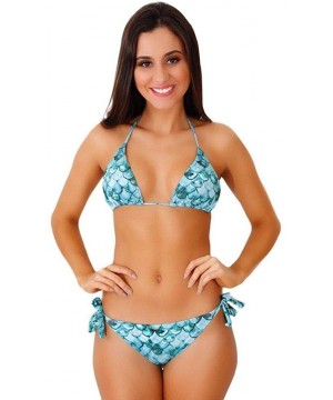 Blue Mermaid Brazilian Tie Side Scrunch Bikini Bottom - CI18X7Z30SM $24.39-Bottoms