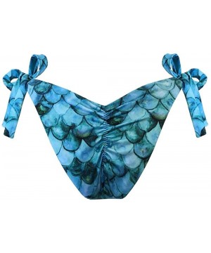 Blue Mermaid Brazilian Tie Side Scrunch Bikini Bottom - CI18X7Z30SM $24.39-Bottoms