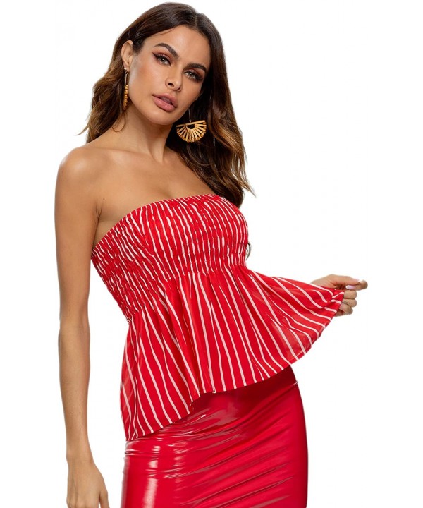 Tube Tops for Women Comfy Cotton Strapless Top - Red and White - CH18XXU6I05 $15.33-Cover-Ups