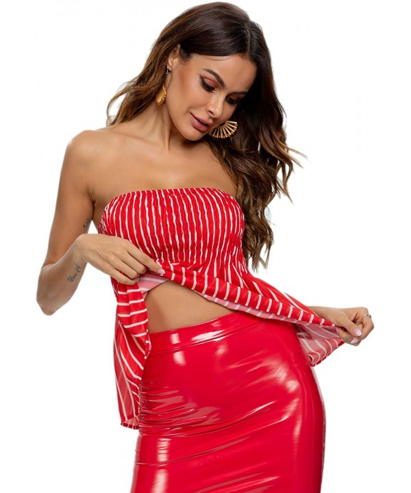 Tube Tops for Women Comfy Cotton Strapless Top - Red and White - CH18XXU6I05 $15.33-Cover-Ups