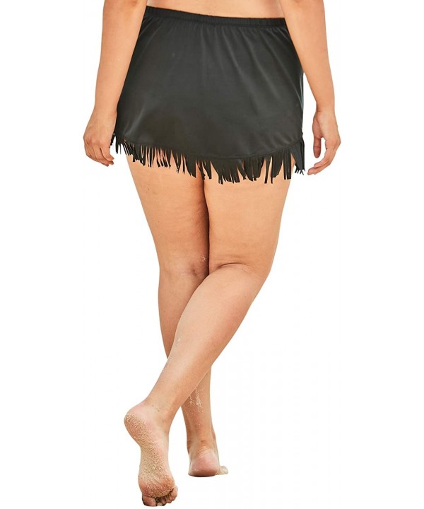 Women's Plus Size Fringe Swim Skirt Swimsuit Bottoms - Black (2221) - CV195SC8ZHI $22.66-Tankinis