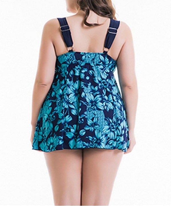 Women's Plus Size Swimsuit Floral Butterfly Printed Swimdress Two Piece Tankini - Lake Blue - C818CMXRH33 $36.68-Tankinis