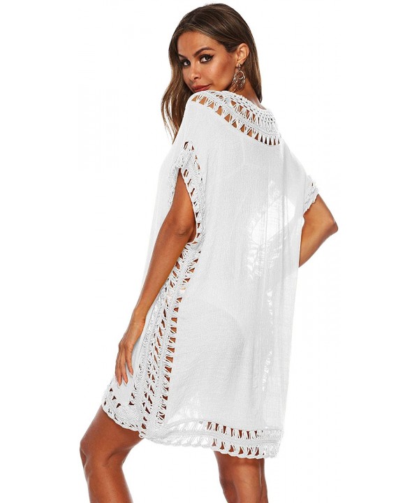 Women's Hollow Out Swimsuit Cover Ups Mesh Beach Crochet Chiffon Tassel Bathing Suit Bikini Wear Coverups Dress White - CG195...