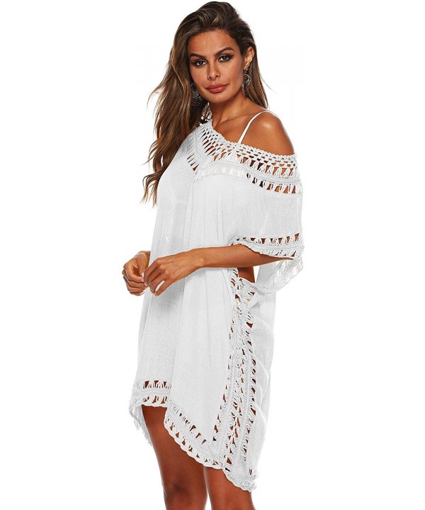 Women's Hollow Out Swimsuit Cover Ups Mesh Beach Crochet Chiffon Tassel Bathing Suit Bikini Wear Coverups Dress White - CG195...