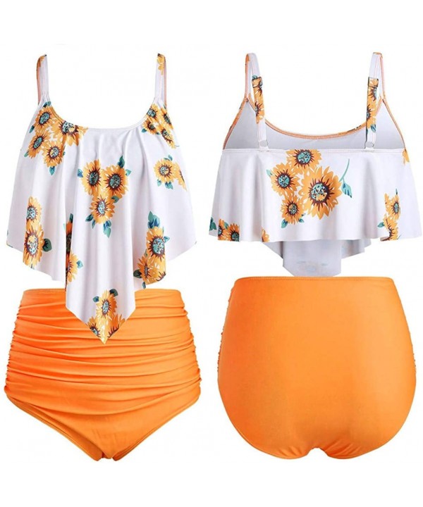 Women Two Pieces Bathing Top Ruffled with High Waisted Bottom Bikini Set - CT196EZMOAW $17.68-Sets