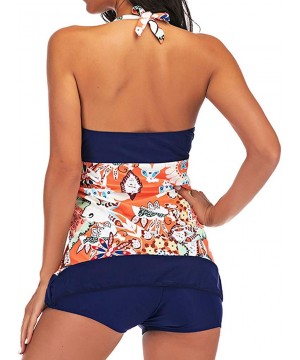 Teen Girls Printed Two Piece Tankini Bikini Set with Boy Shorts Bathing Suits Swimwear - Or1 - CG196Z8NRHN $17.45-Tankinis