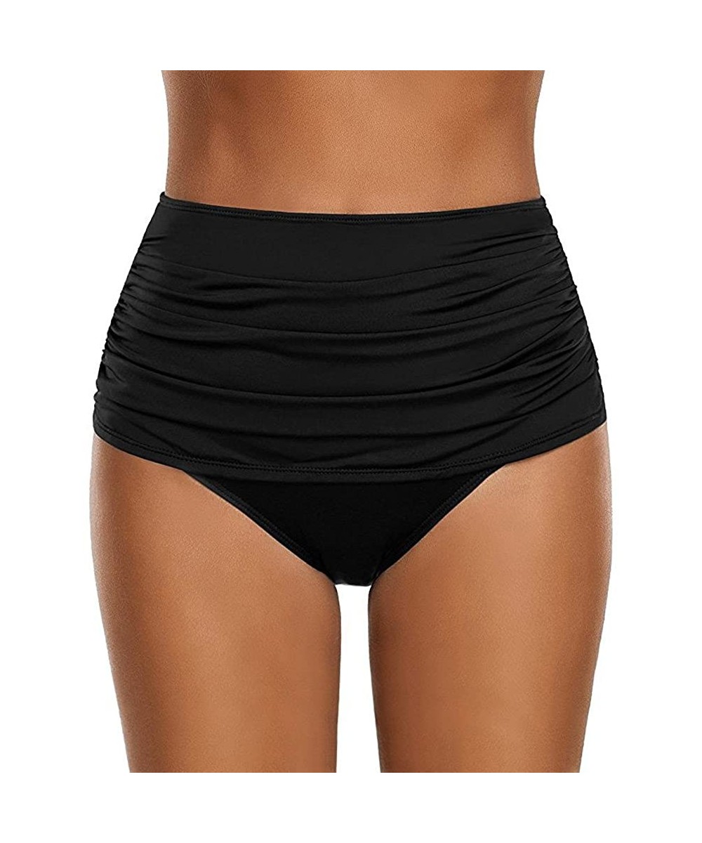 Women's High Waisted Swim Bottom Ruched Side Vintage Swim Short Tankinis Swimsuit Briefs Swimwear - Black - CL19C5E5RNC $13.1...