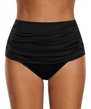 Women's High Waisted Swim Bottom Ruched Side Vintage Swim Short Tankinis Swimsuit Briefs Swimwear - Black - CL19C5E5RNC $13.1...