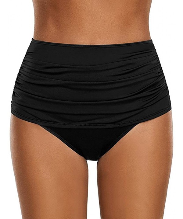 Women's High Waisted Swim Bottom Ruched Side Vintage Swim Short Tankinis Swimsuit Briefs Swimwear - Black - CL19C5E5RNC $13.1...