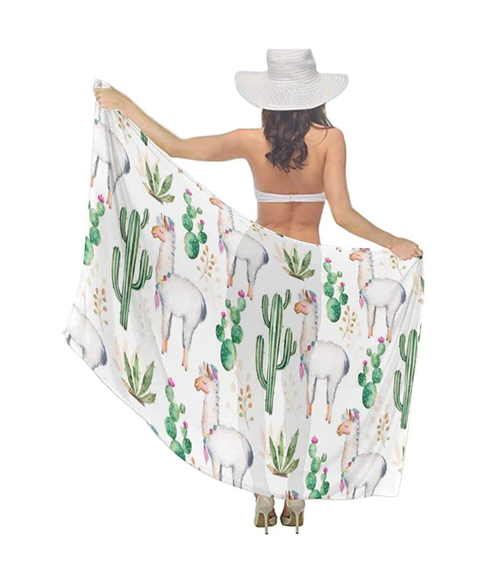 Women Fahion Swimsuit Bikini Cover Up Sarong- Party Wedding Shawl Wrap - Llamas Cactus Pattern - CL19C45K0M6 $30.38-Cover-Ups