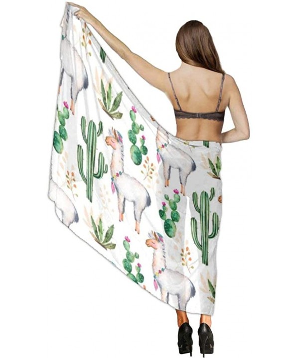 Women Fahion Swimsuit Bikini Cover Up Sarong- Party Wedding Shawl Wrap - Llamas Cactus Pattern - CL19C45K0M6 $30.38-Cover-Ups