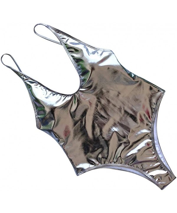 Women's Fashion Simple One-Piece Bikini Beachwear - Silver - CJ18ZOMLRO7 $16.63-One-Pieces