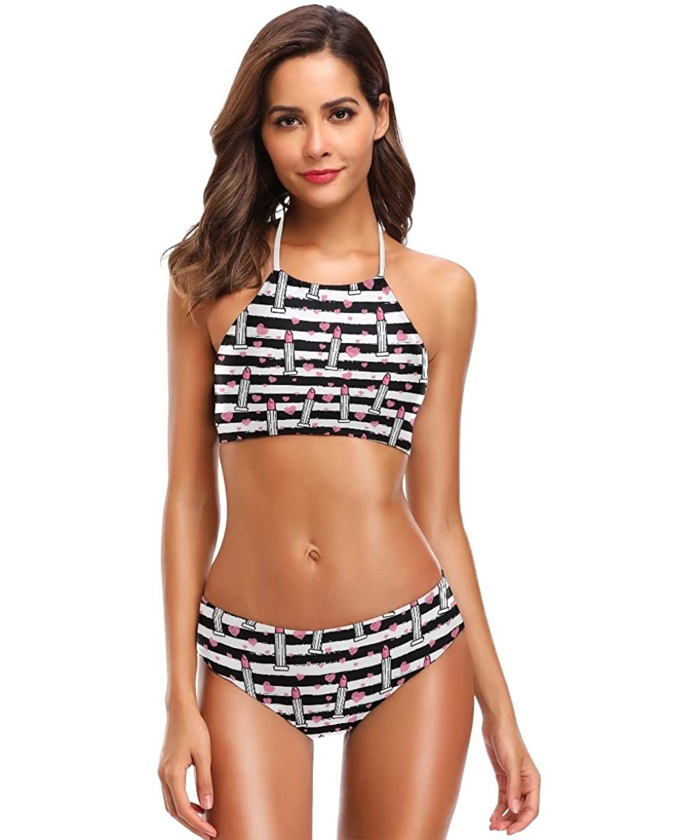 Bikini Bathing Suit Womens 2 Piece Halter Neack High Waist Padded Sexy Swimsuit - Color27 - C3196YSD5RC $29.83-Sets