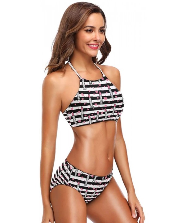 Bikini Bathing Suit Womens 2 Piece Halter Neack High Waist Padded Sexy Swimsuit - Color27 - C3196YSD5RC $29.83-Sets