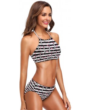 Bikini Bathing Suit Womens 2 Piece Halter Neack High Waist Padded Sexy Swimsuit - Color27 - C3196YSD5RC $29.83-Sets