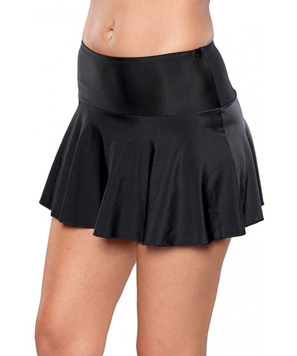 Womens Mid Waist Swim Skirt Bikini Shirred Tankini Bottom Sport Beach Swimsuit - Black - C318RXXYI0X $12.45-Bottoms