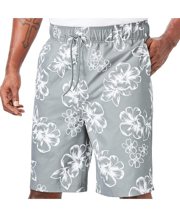 Men's Big & Tall Hibiscus Print Swim Trunks - Gunmetal (1023) - CT190TAMI64 $24.15-Trunks