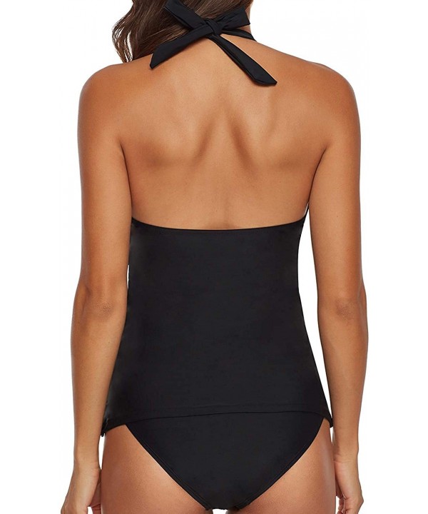 Two Piece Swimsuit Sexy V-Neck Ruffle Halter Backless Flyaway Tankini Suit - Black - CN18LZS4CLX $28.90-One-Pieces